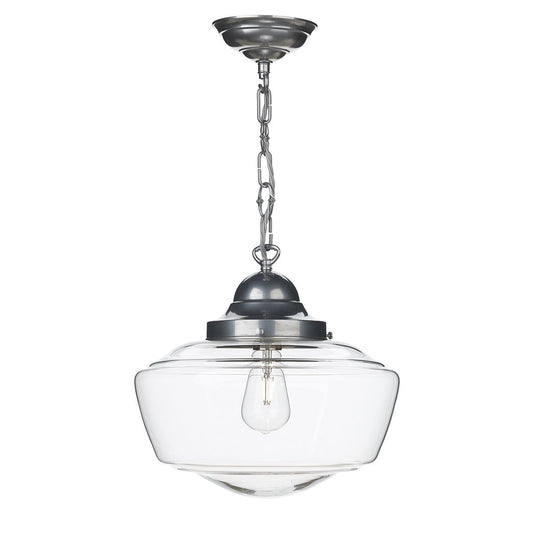 David Hunt Stowe 1 Light Pendant Satin Chrome Clear Glass