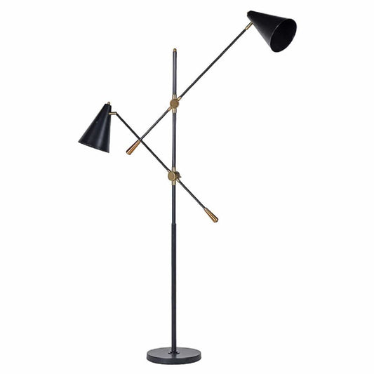 Black Metal Twin Floor Lamp on Stand