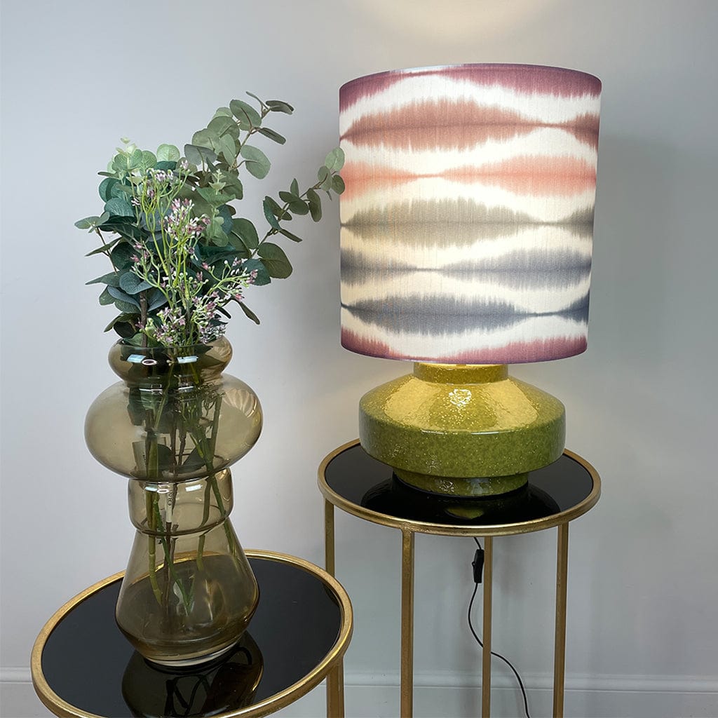 Pamplona Ceramic Green Table Lamp with Usuko Cranberry Rose Lampshade
