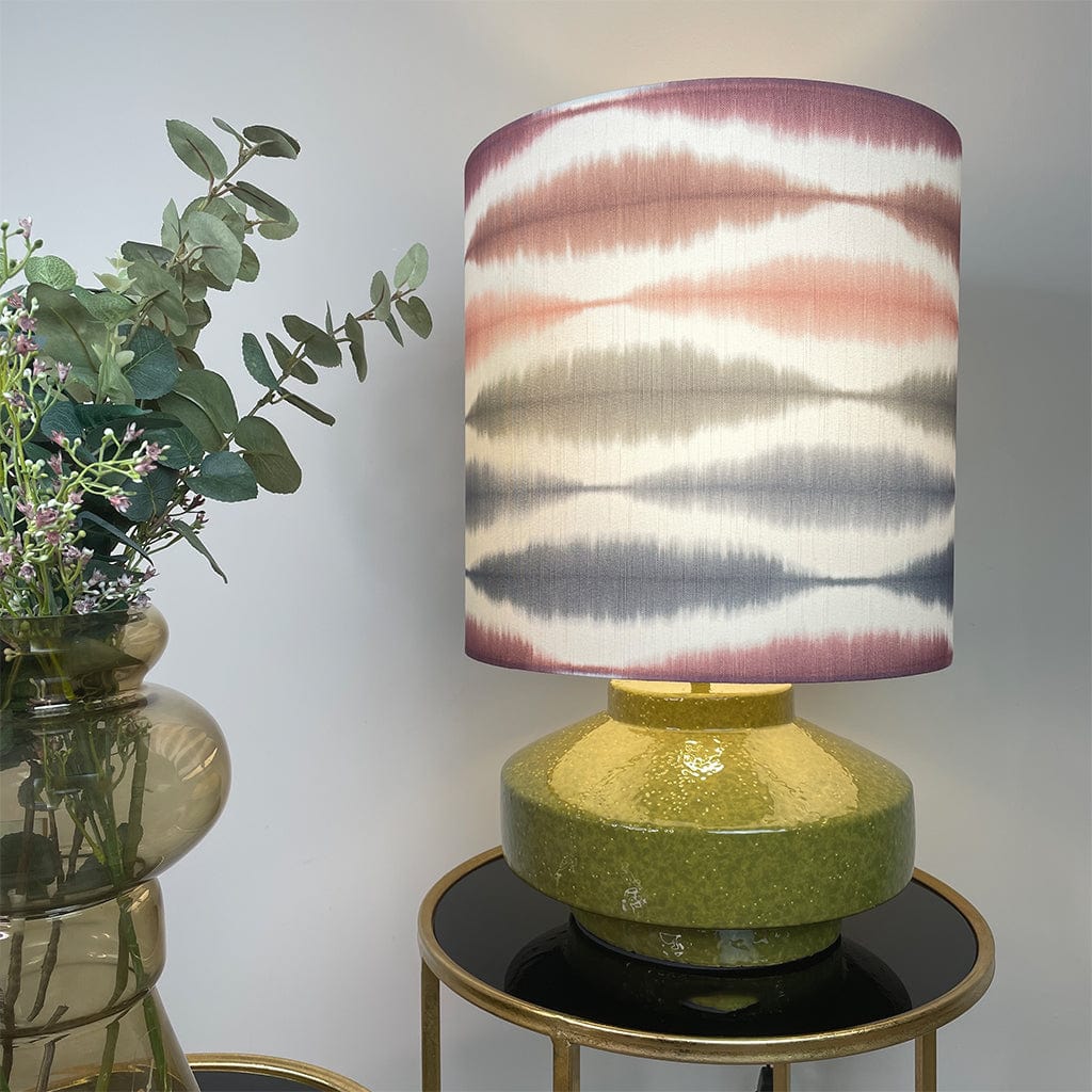 Pamplona Ceramic Green Table Lamp with Usuko Cranberry Rose Lampshade