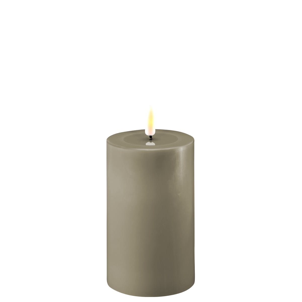 A sand-colored LED candle with a realistic appearance, featuring a small LED flame at the top.