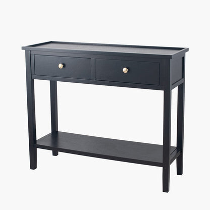 Satin Black Pine Wood 2 Drawer Console Table