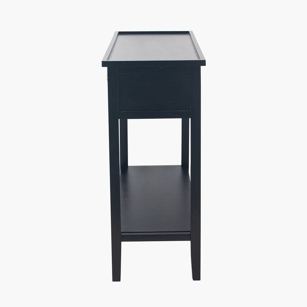 Satin Black Pine Wood 2 Drawer Console Table