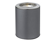 Cylindrical metal uplight in satin steel on a white background