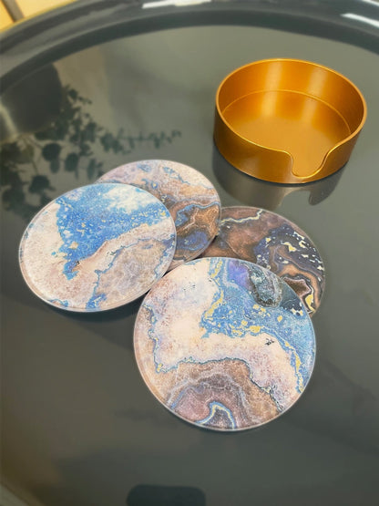Set of 4 Blue Marble Effect Coasters