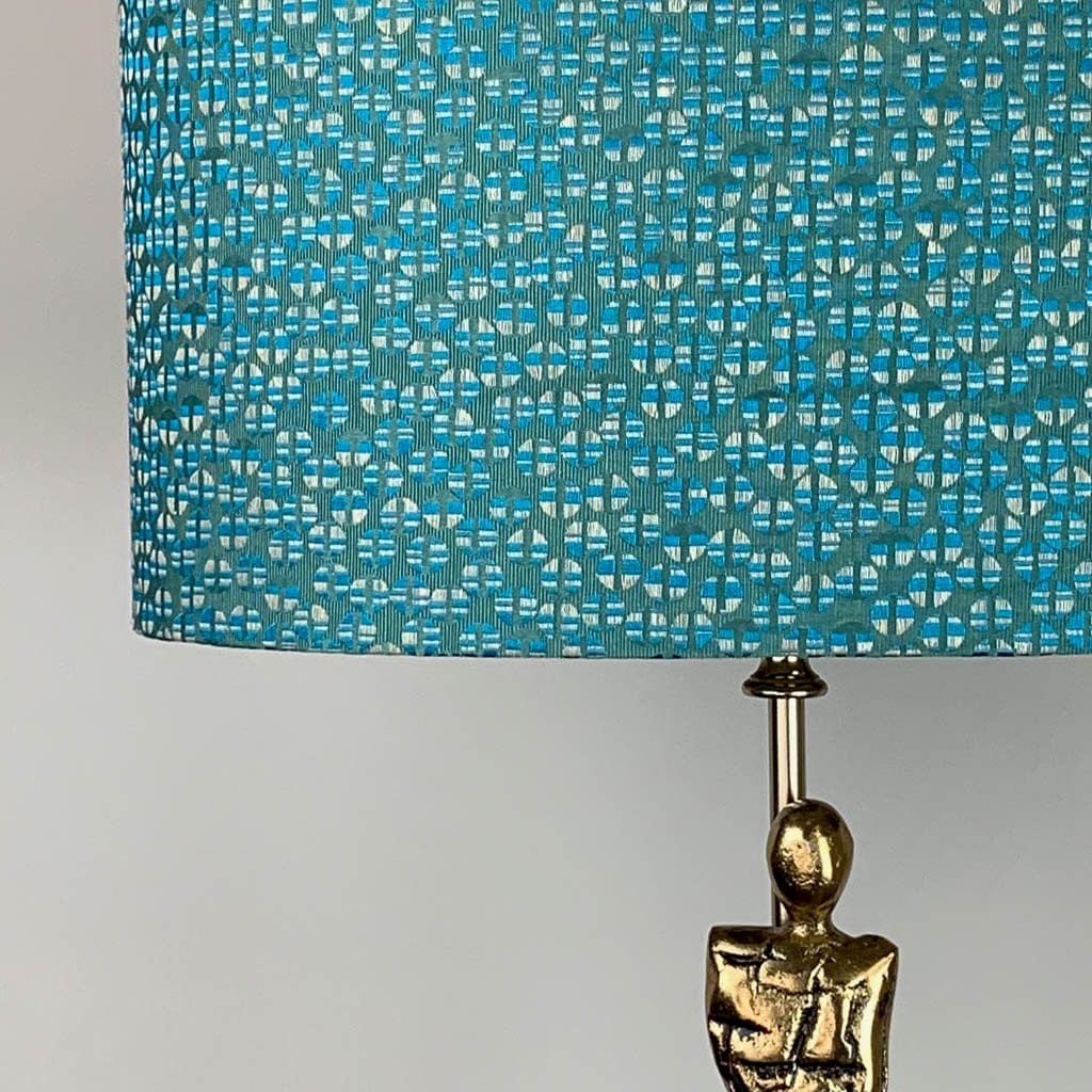 Shaman Antique Brass Table Lamp with Canton Blue Oval Shade