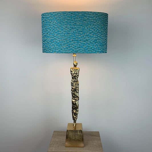 Shaman Antique Brass Table Lamp with Canton Blue Oval Shade