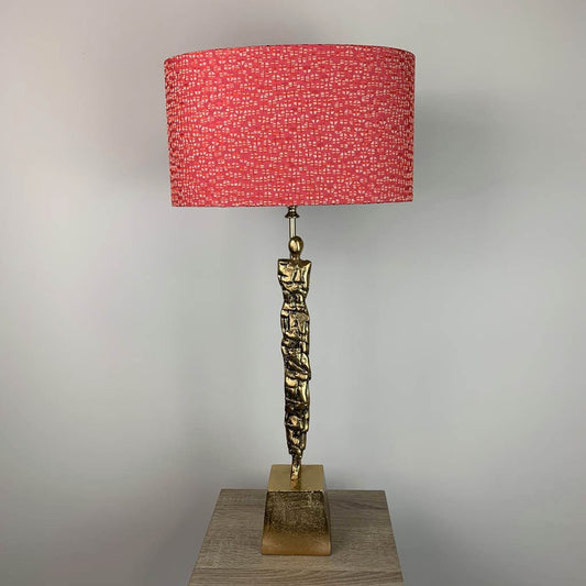 Shaman Antique Brass Table Lamp with Cherry Oval Shade