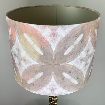 Shaman Antique Brass Table Lamp with Julia Clare's Ancient Tracery 2 Coral Linen Shade