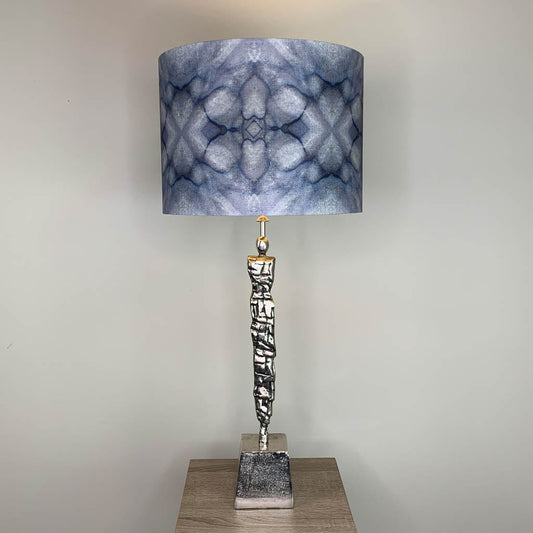 Shaman Antique Silver Table Lamp with Julia Clare's Underworld Ripples Linen in Ink Shade