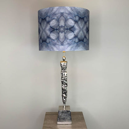 Shaman Antique Silver Table Lamp with Julia Clare's Underworld Ripples Linen in Ink Shade