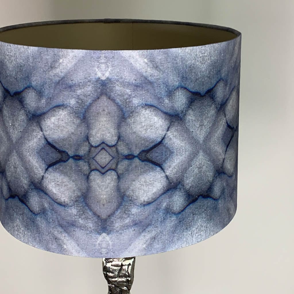 Shaman Antique Silver Table Lamp with Julia Clare's Underworld Ripples Linen in Ink Shade