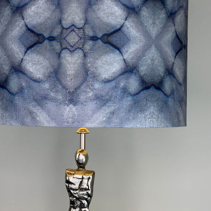 Shaman Antique Silver Table Lamp with Julia Clare's Underworld Ripples Linen in Ink Shade