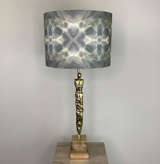 Shaman Antique Brass Table Lamp with Julia Clare's Underworld Ripples Linen in Green Olive Shade