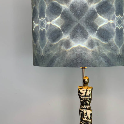Shaman Antique Brass Table Lamp with Julia Clare's Underworld Ripples Linen in Green Olive Shade