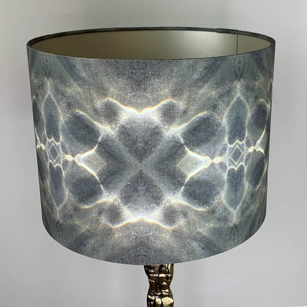Shaman Antique Brass Table Lamp with Julia Clare's Underworld Ripples Linen in Green Olive Shade