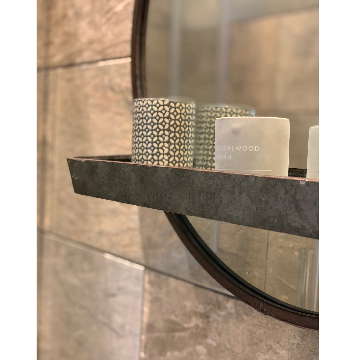 Round Wall Mirror with Shelf