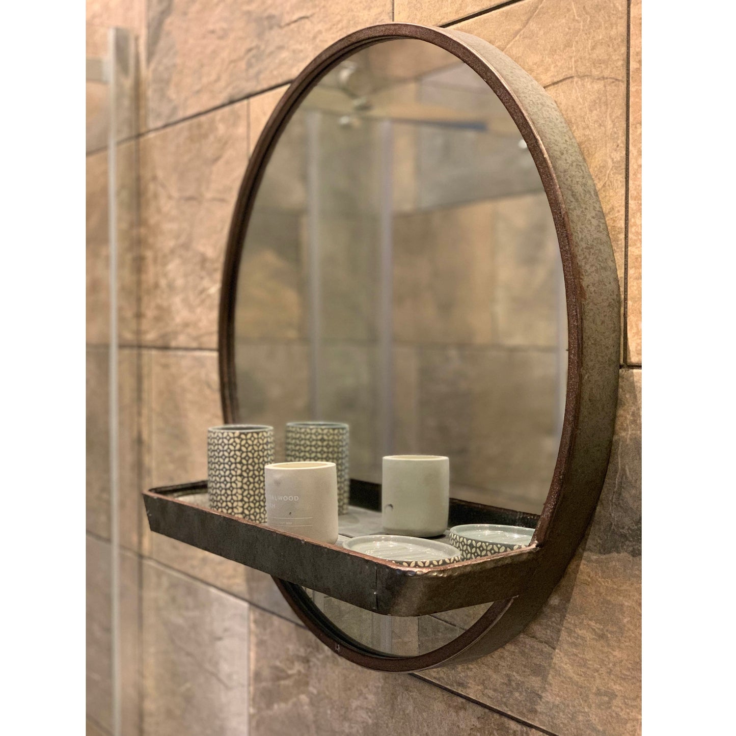 Round Wall Mirror with Shelf