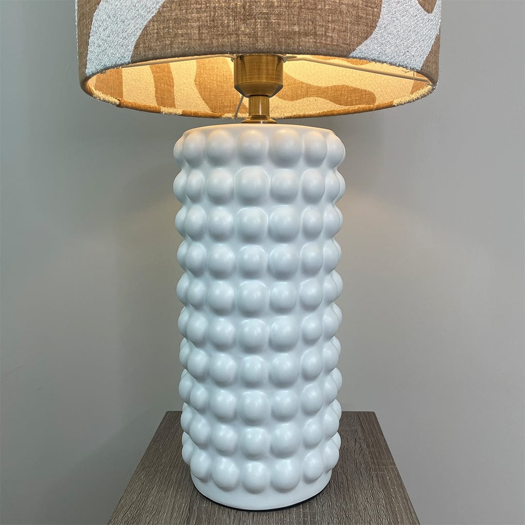 Sohan White Bobble Table Lamp with Sigrid Sandstone Lampshade