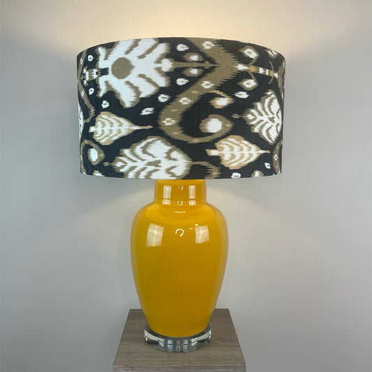 Sunflower Ceramic Table Lamp with Velvet Ikat Shade