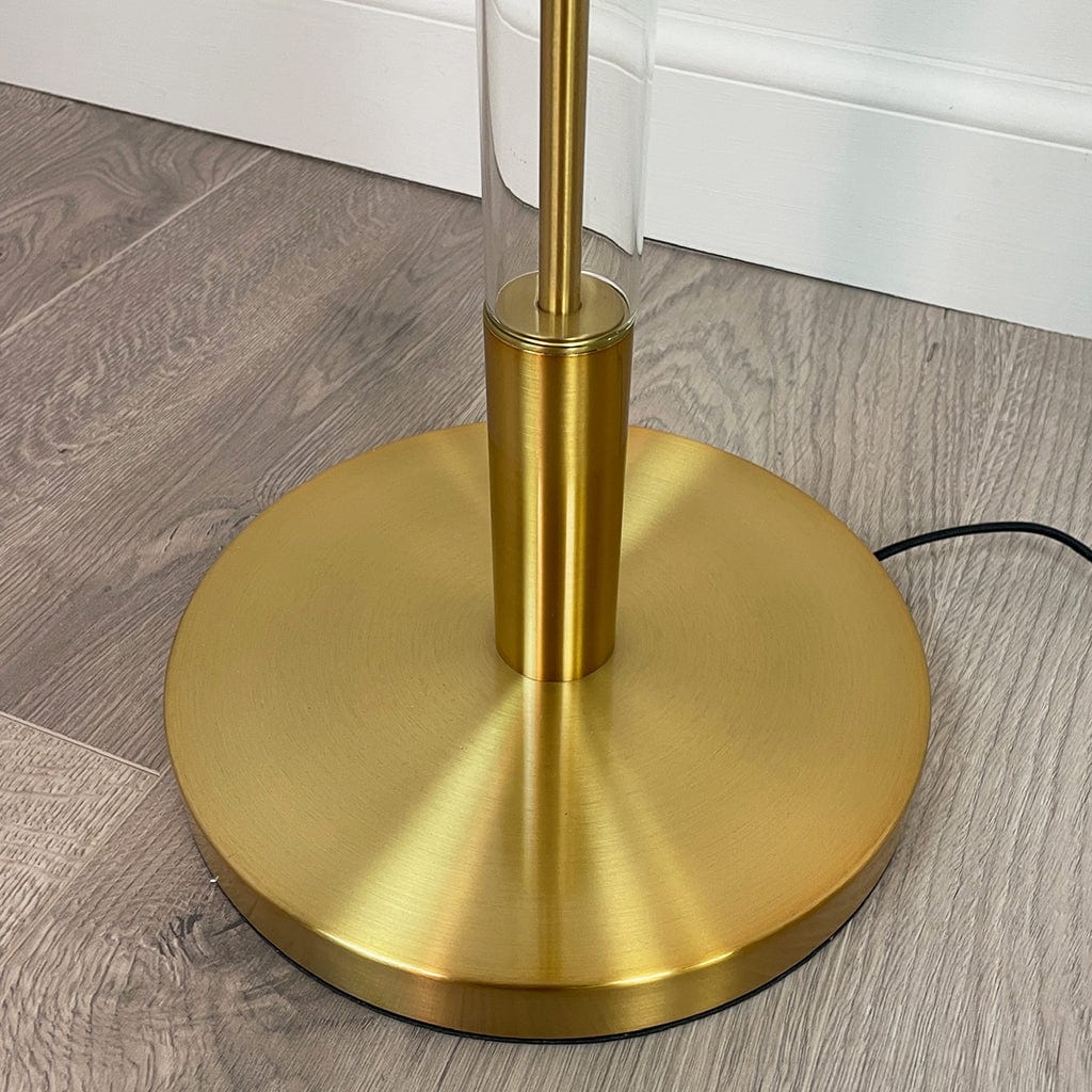 Sylvester Antique Brass & Glass Floor Lamp with Mushroom Tapered Shade