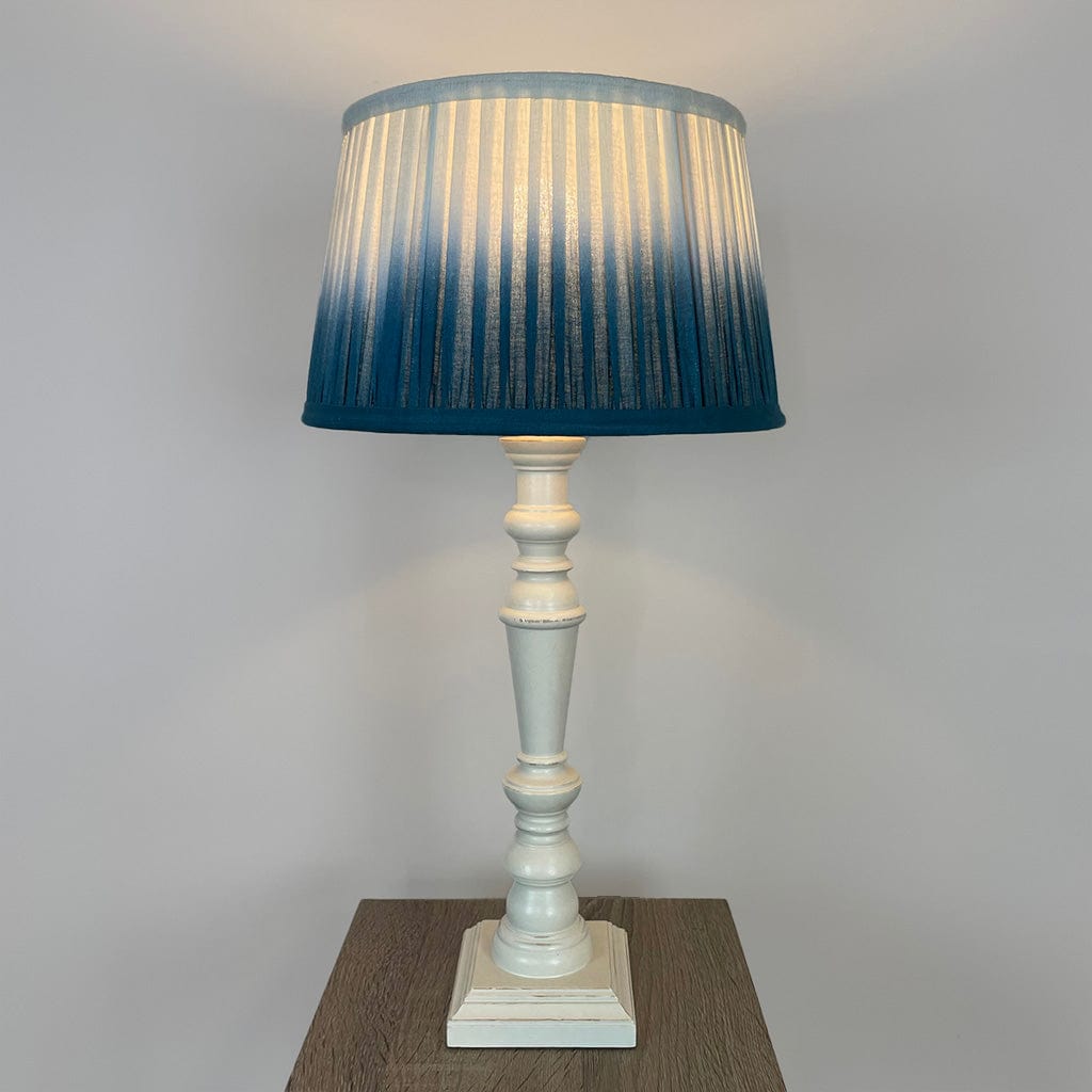 Wooden Distressed Off White Table Lamp with Ombre Pleated Tapered Shade