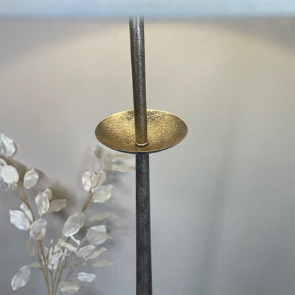 Telford Antique Silver Floor Lamp with White Linen Shade
