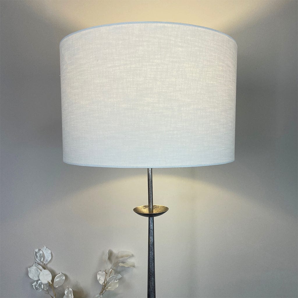 Telford Antique Silver Floor Lamp with White Linen Shade