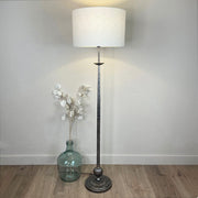Telford Antique Silver Floor Lamp with White Linen Shade
