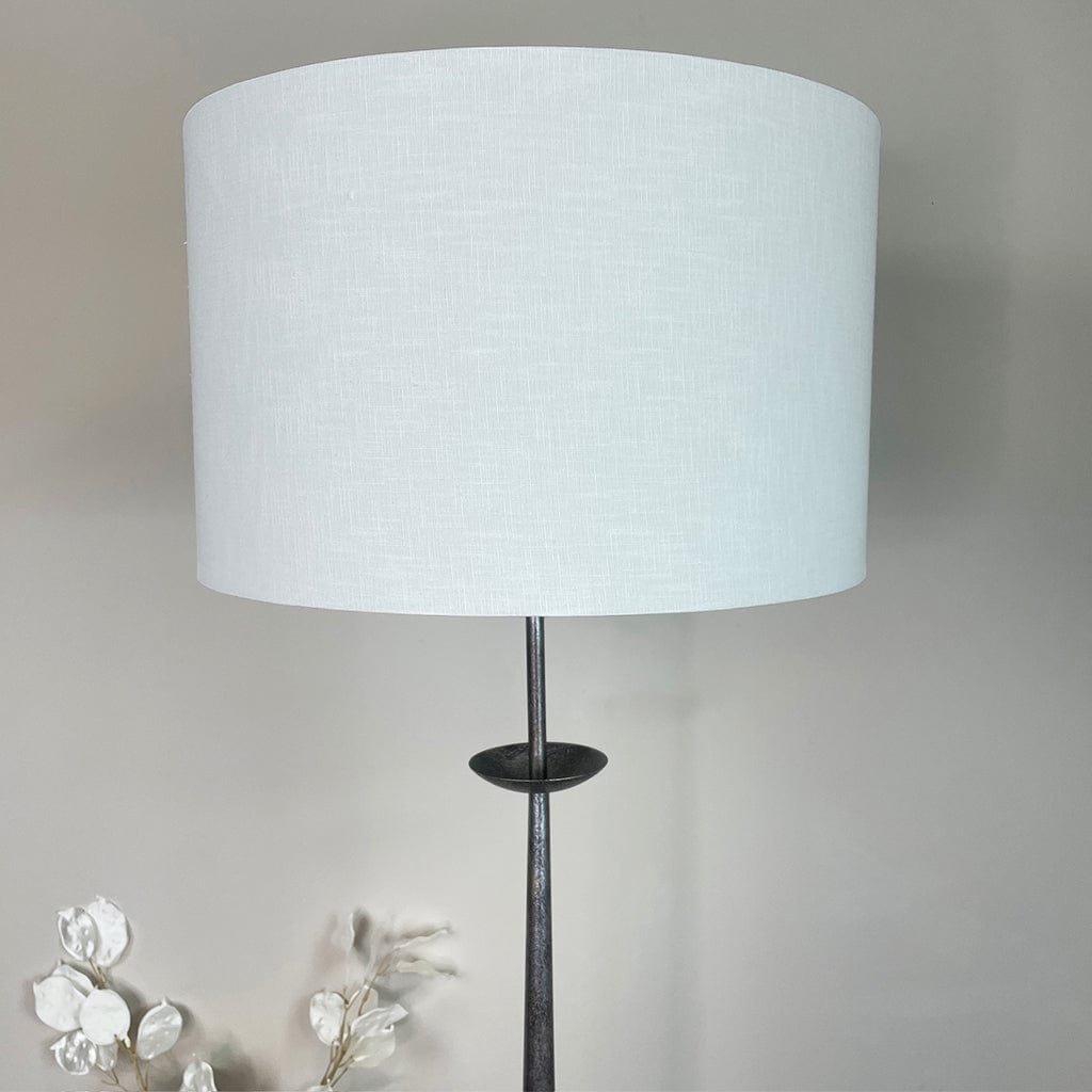 Telford Antique Silver Floor Lamp with White Linen Shade