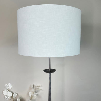 Telford Antique Silver Floor Lamp with White Linen Shade