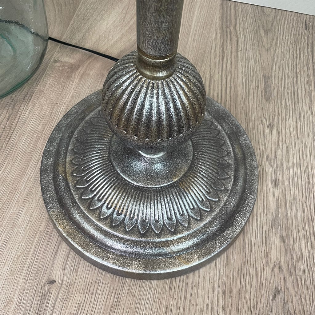 Telford Antique Silver Floor Lamp with White Linen Shade