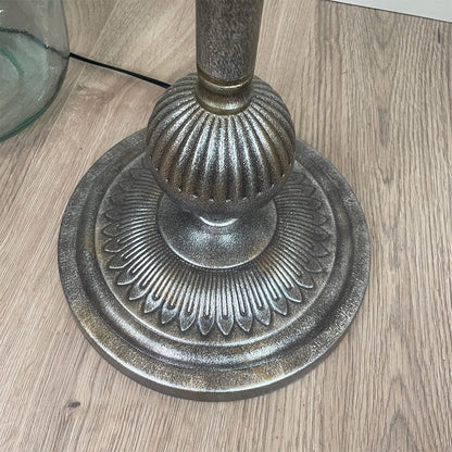 Telford Antique Silver Floor Lamp with White Linen Shade
