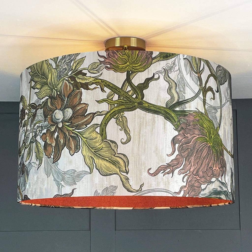 Timorous Beasties Epic Botanic Beige Peach Drum Shade with Berry Fabric Lining