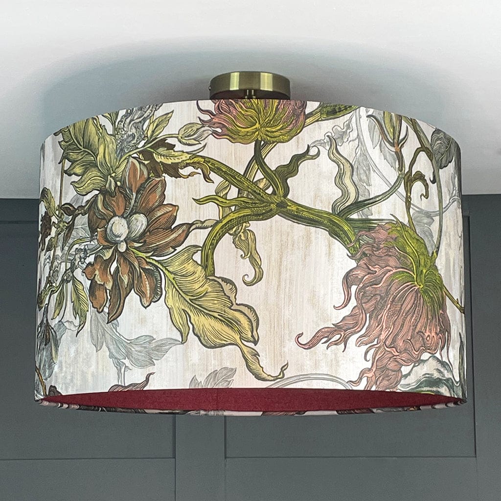 Timorous Beasties Epic Botanic Beige Peach Drum Shade with Berry Fabric Lining