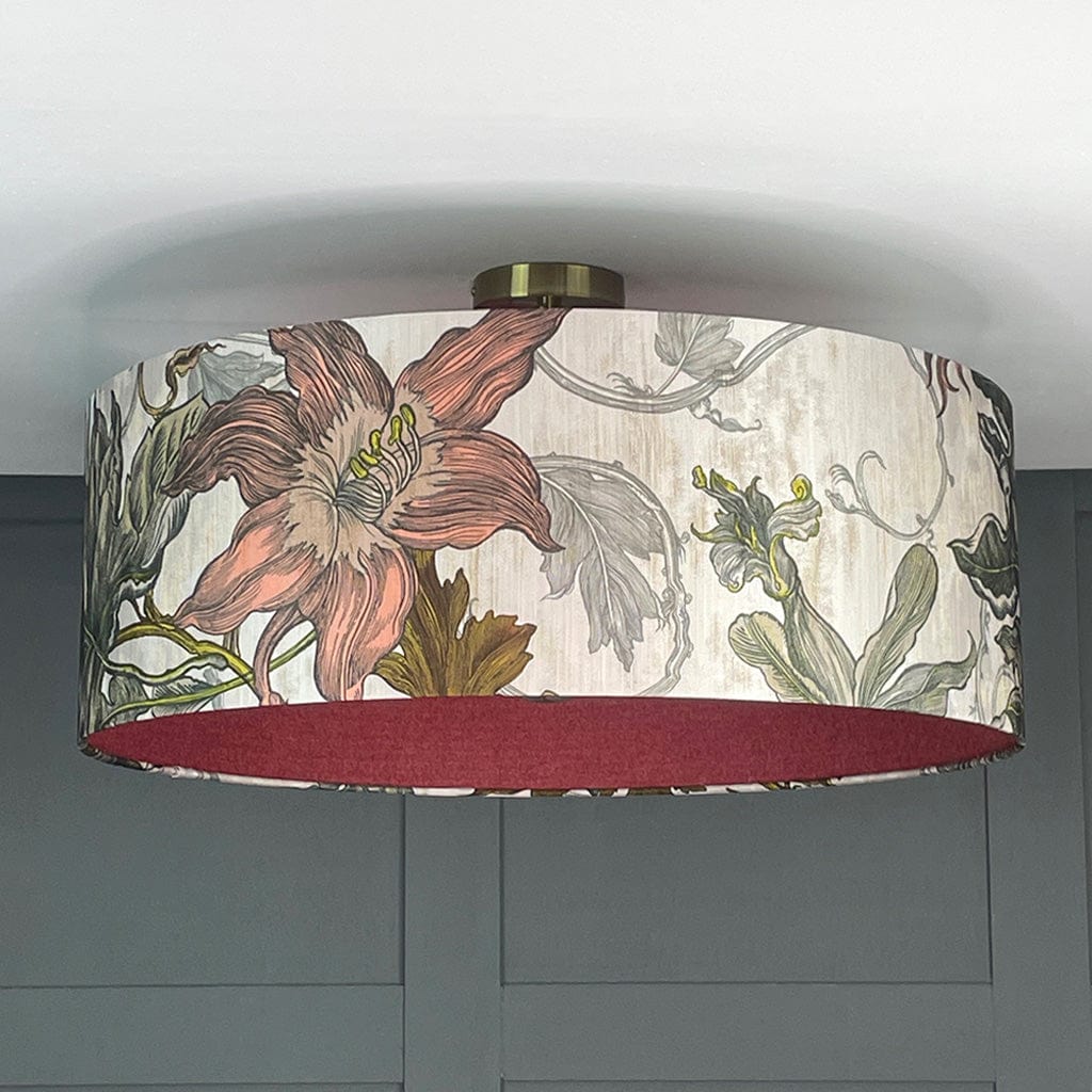 Timorous Beasties Epic Botanic Beige Peach Pendant Shade with Wexley Berry Fabric Lining