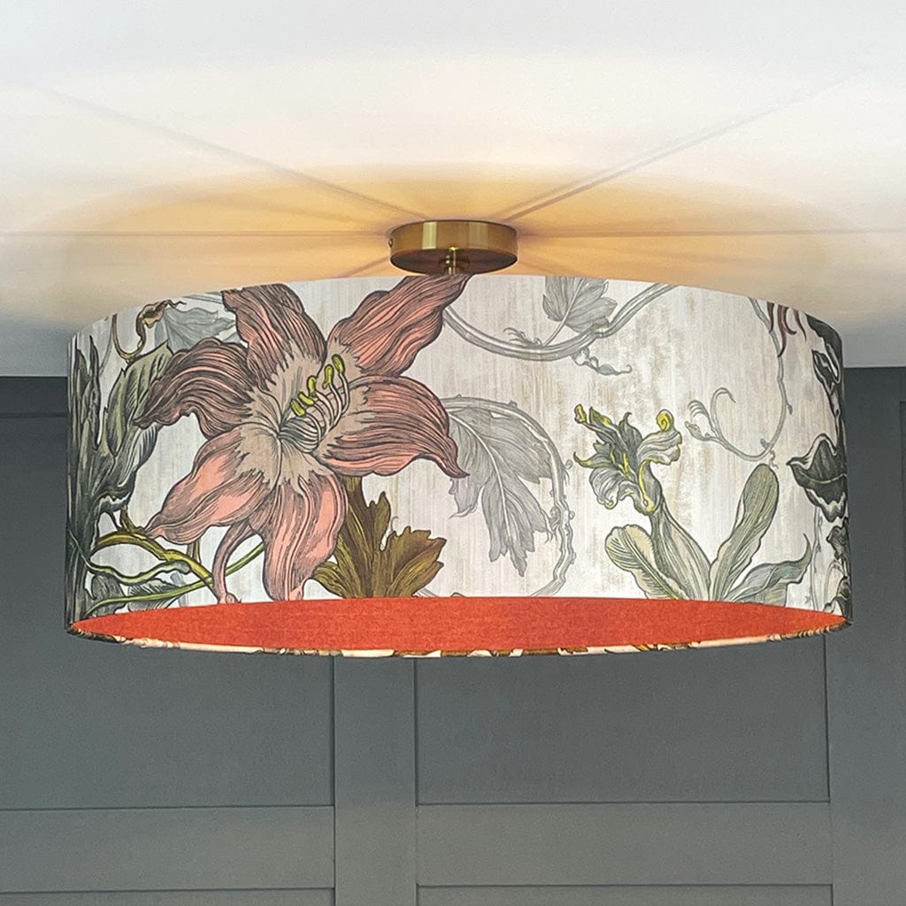 Timorous Beasties Epic Botanic Beige Peach Pendant Shade with Wexley Berry Fabric Lining