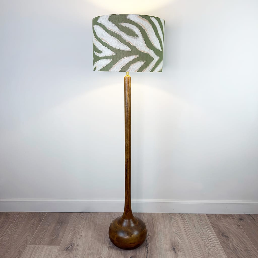 Toma Oiled Wood Tall Neck Floor Lamp with Leela Cactus