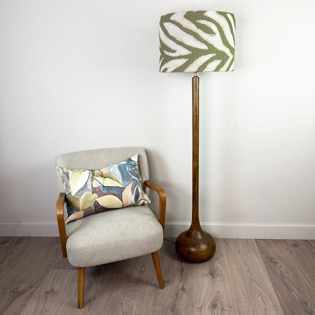 Toma Oiled Wood Tall Neck Floor Lamp with Leela Cactus