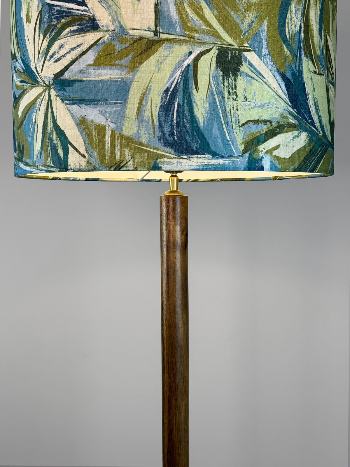 Toma Oiled Wood Tall Neck Floor Lamp with Rainforest Shade