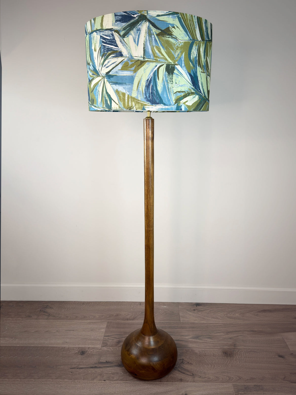 Toma Oiled Wood Tall Neck Floor Lamp with Rainforest Shade
