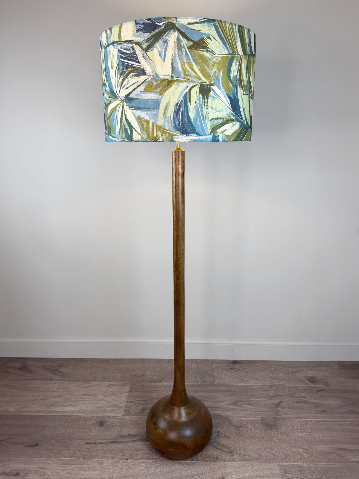 Toma Oiled Wood Tall Neck Floor Lamp with Rainforest Shade