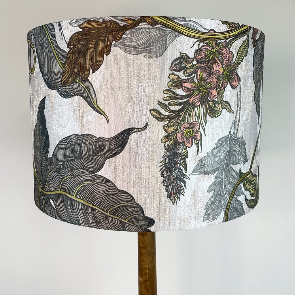 Toma Oiled Wood Tall Neck Table Lamp with Timorous Beasties Epic Botanic Beige Peach
