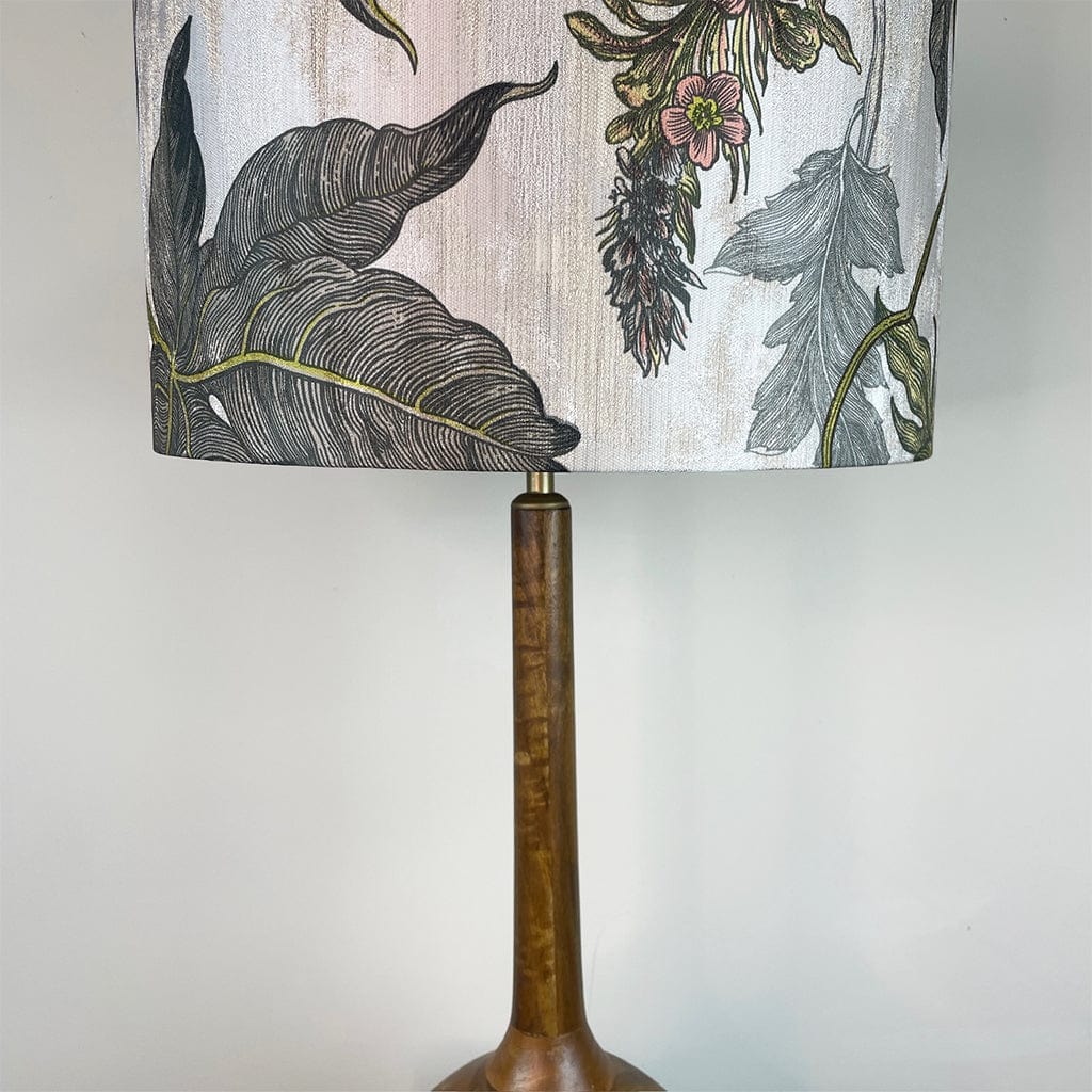 Toma Oiled Wood Tall Neck Table Lamp with Timorous Beasties Epic Botanic Beige Peach