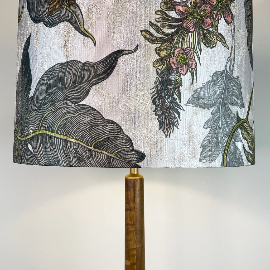 Toma Oiled Wood Tall Neck Table Lamp with Timorous Beasties Epic Botanic Beige Peach