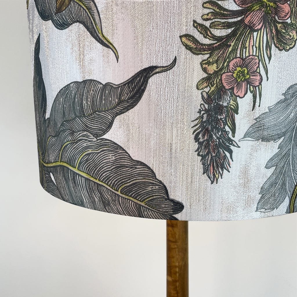 Toma Oiled Wood Tall Neck Table Lamp with Timorous Beasties Epic Botanic Beige Peach