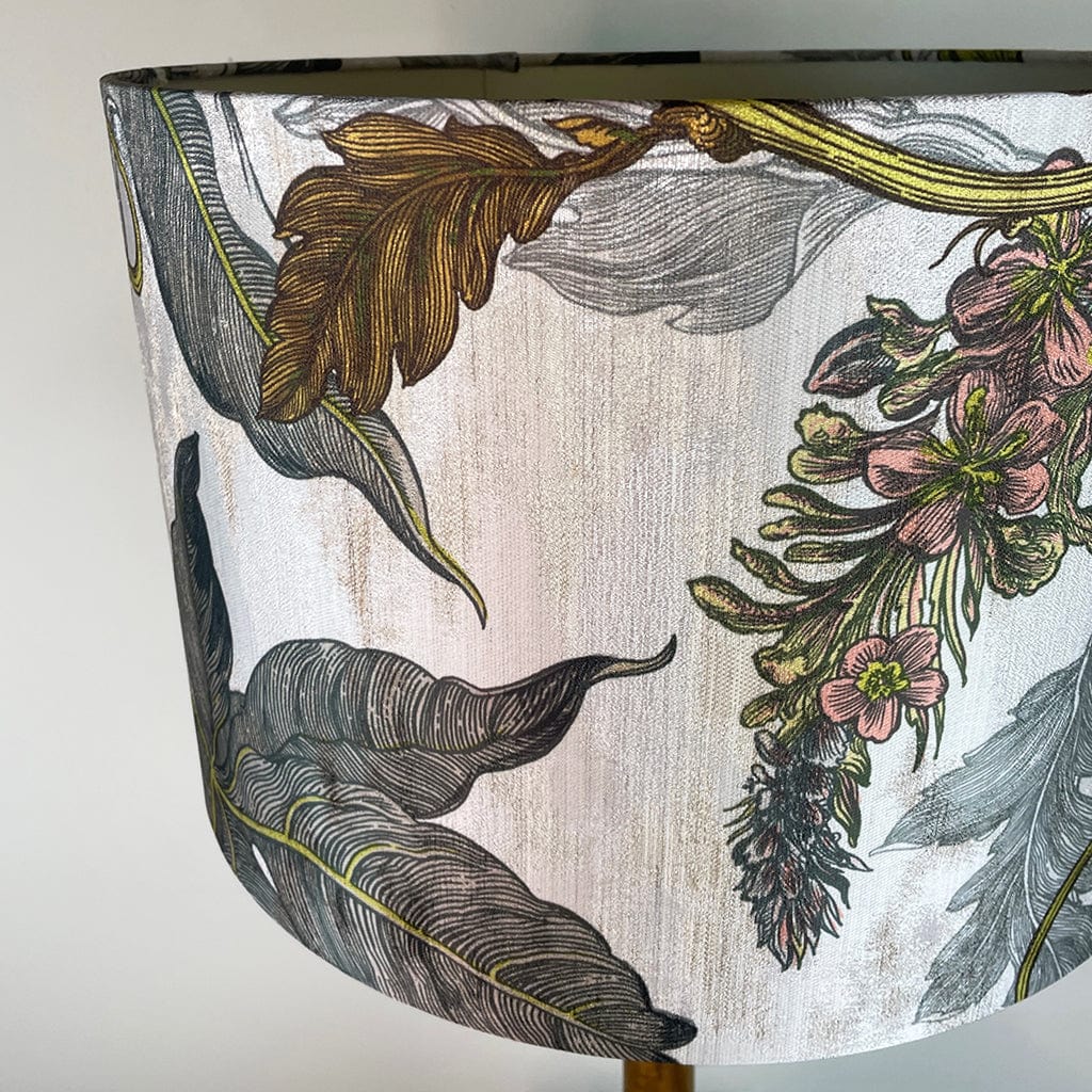 Toma Oiled Wood Tall Neck Table Lamp with Timorous Beasties Epic Botanic Beige Peach
