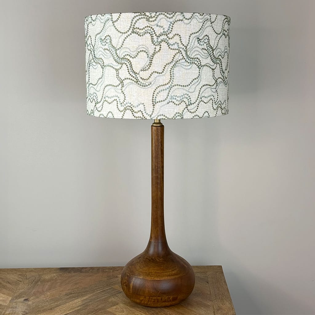 Toma Oiled Wood Tall Neck Table Lamp with Elodie Lilypad Lampshade