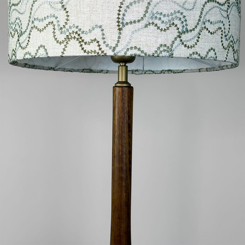 Toma Oiled Wood Tall Neck Table Lamp with Elodie Lilypad Lampshade