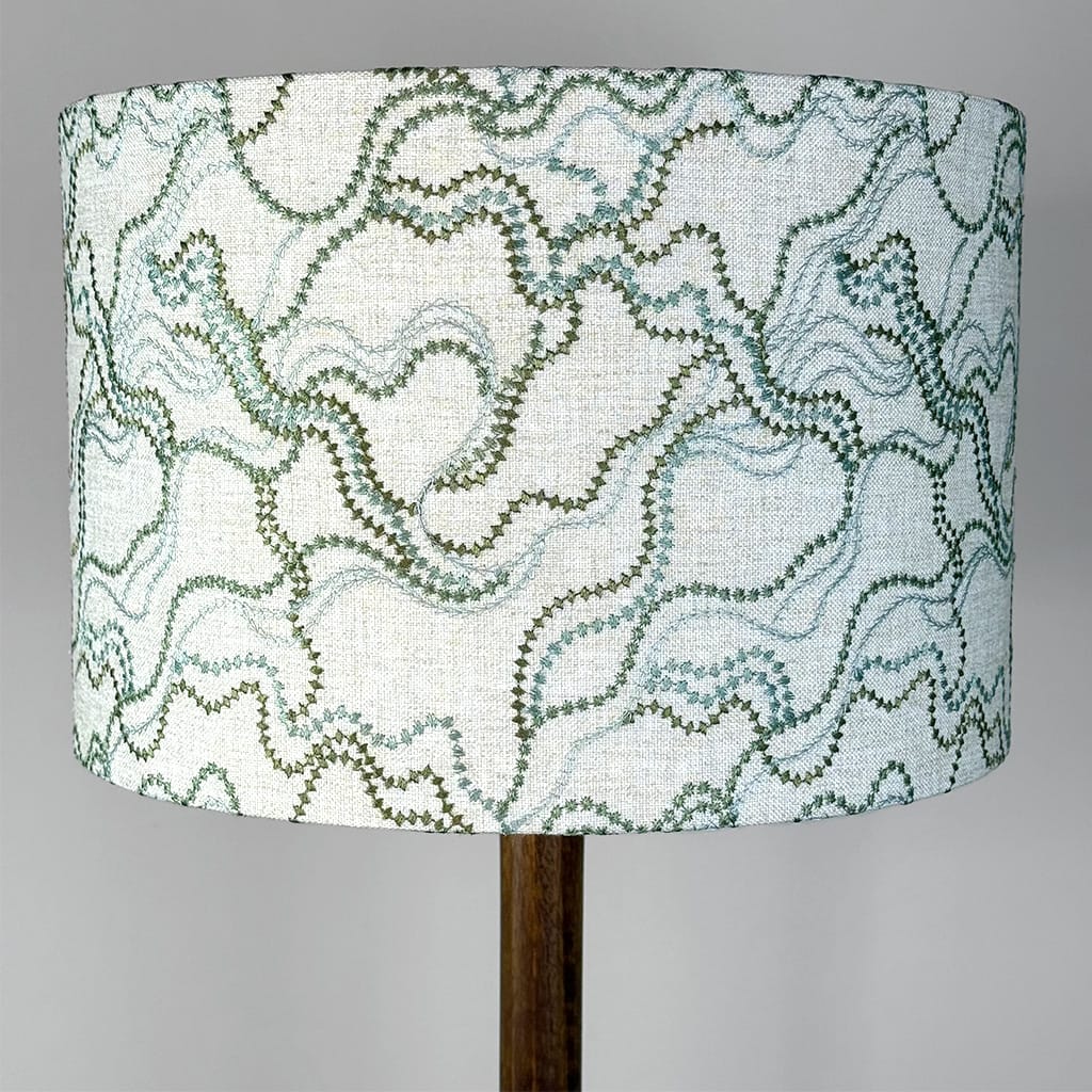 Toma Oiled Wood Tall Neck Table Lamp with Elodie Lilypad Lampshade